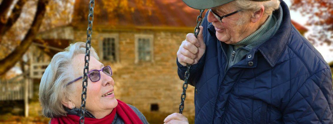 old people couple together connected